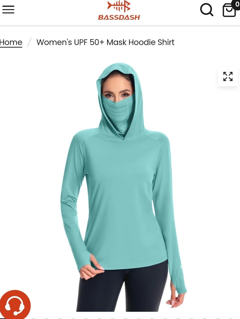 Bass Dash Women's UPF 50+ Mask Hoodie Shirt - Aqua